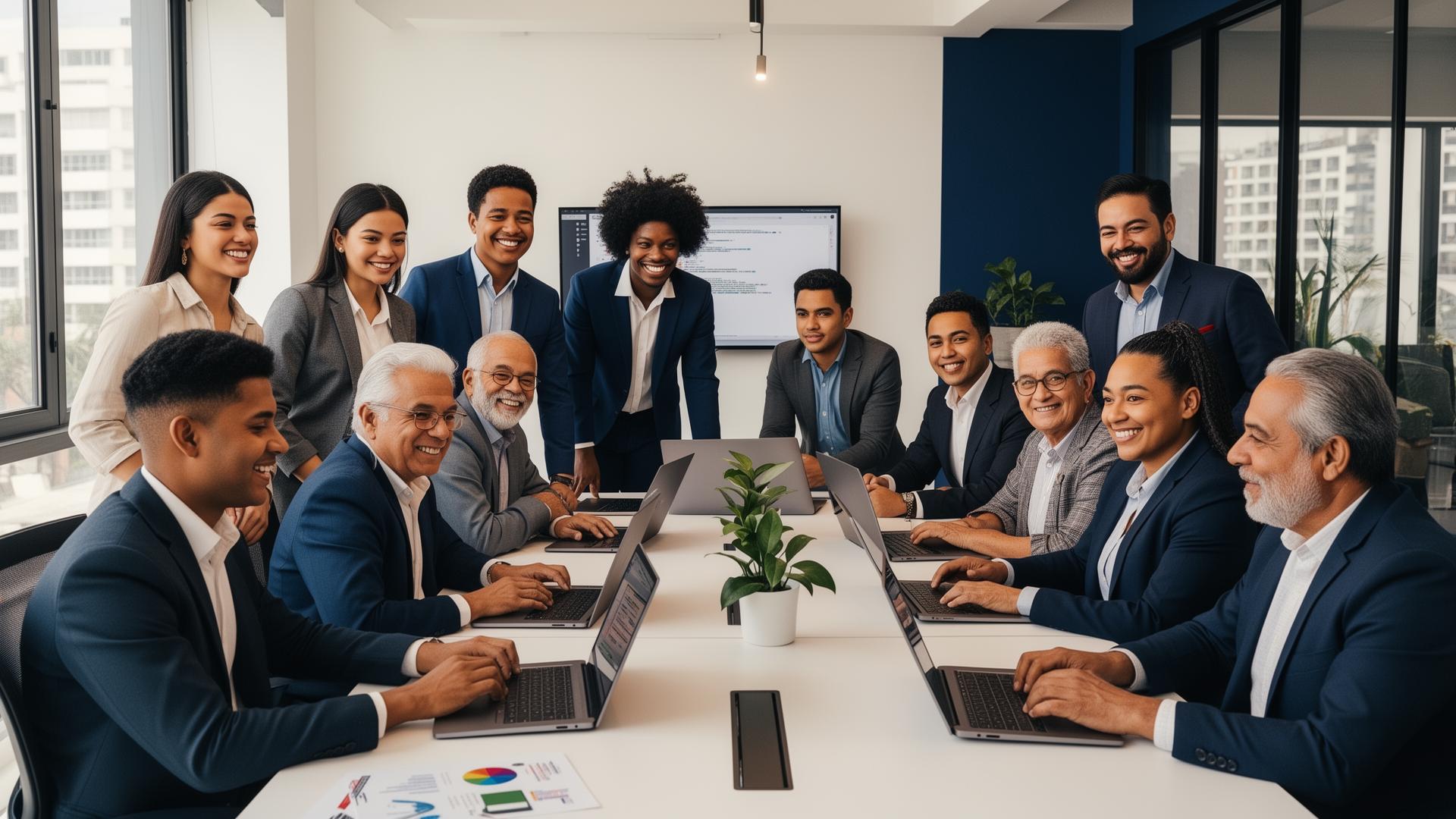 Equipo multigeneracional y multicultural de Soluzia colaborando